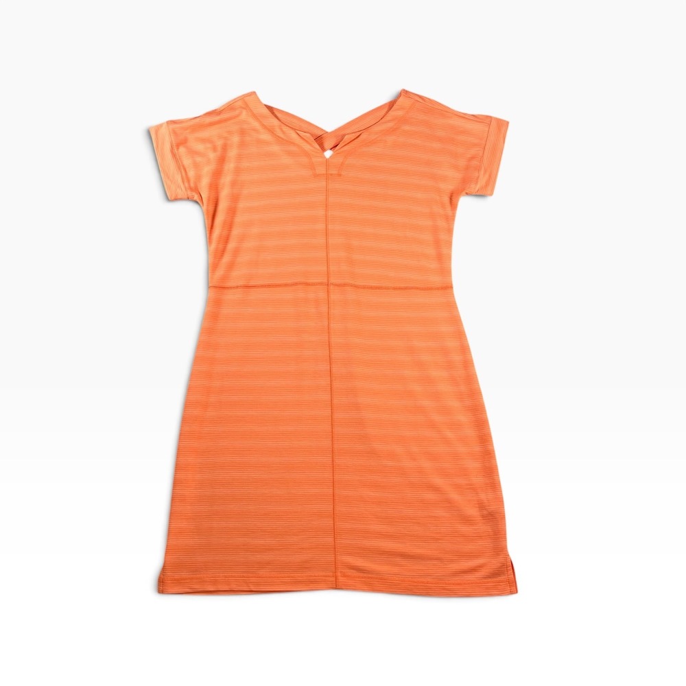 T by Talbots Womens Medium Orange Striped Dress UPF 50+ Criss Cross Back